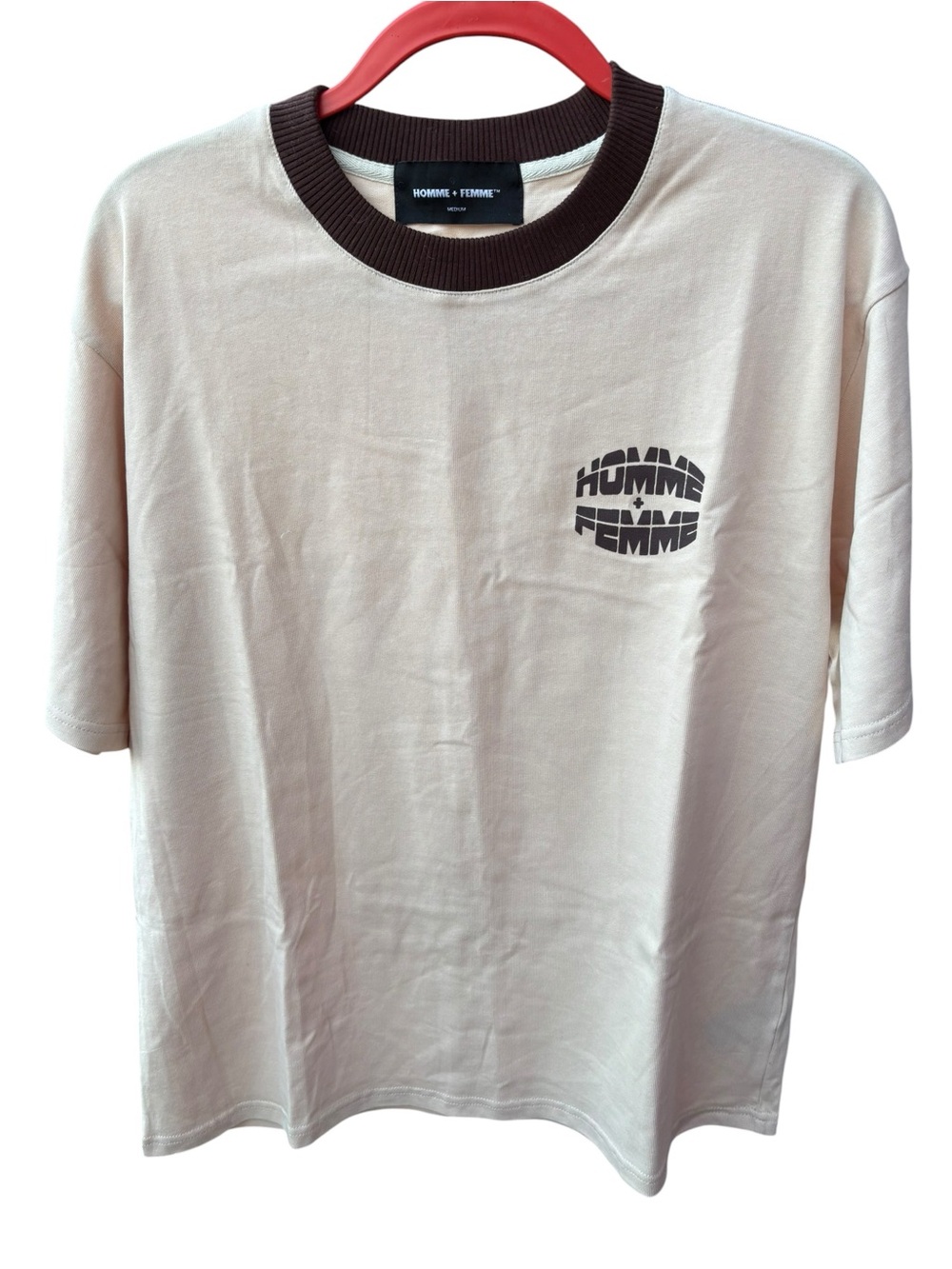 Homme + Femme Beige/Tan Logo T-Shirt Medium 100% Cotton Unisex Streetwear